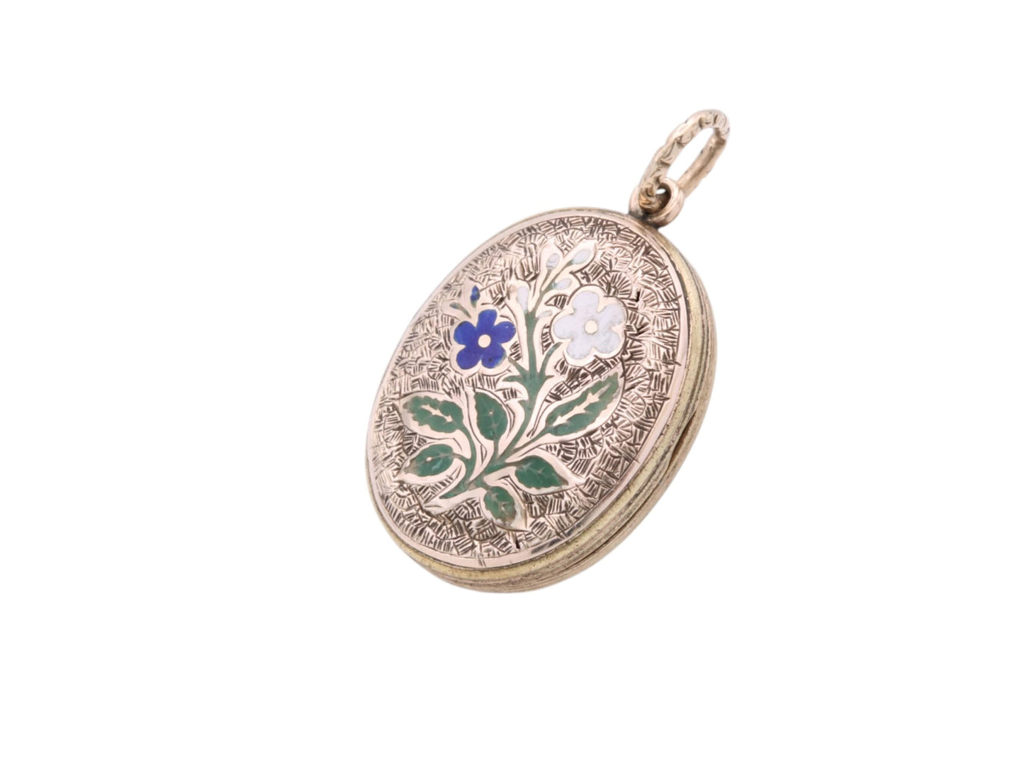 Antique 9ct Gold Chased Enamel Forget Me Not Locket, c.1860