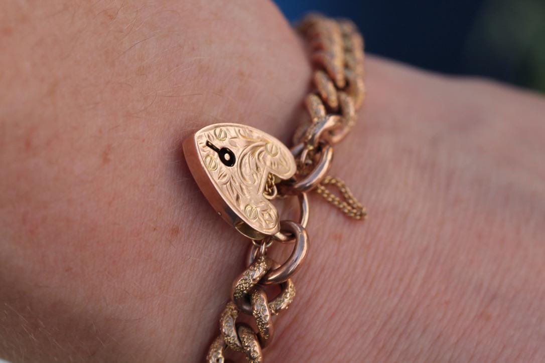 Antique 9ct Rose Gold Day & Night Curb Bracelet, c.1901