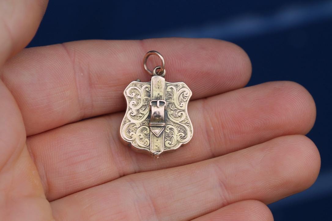 Antique 9ct Gold Chased Shield Locket, 1844