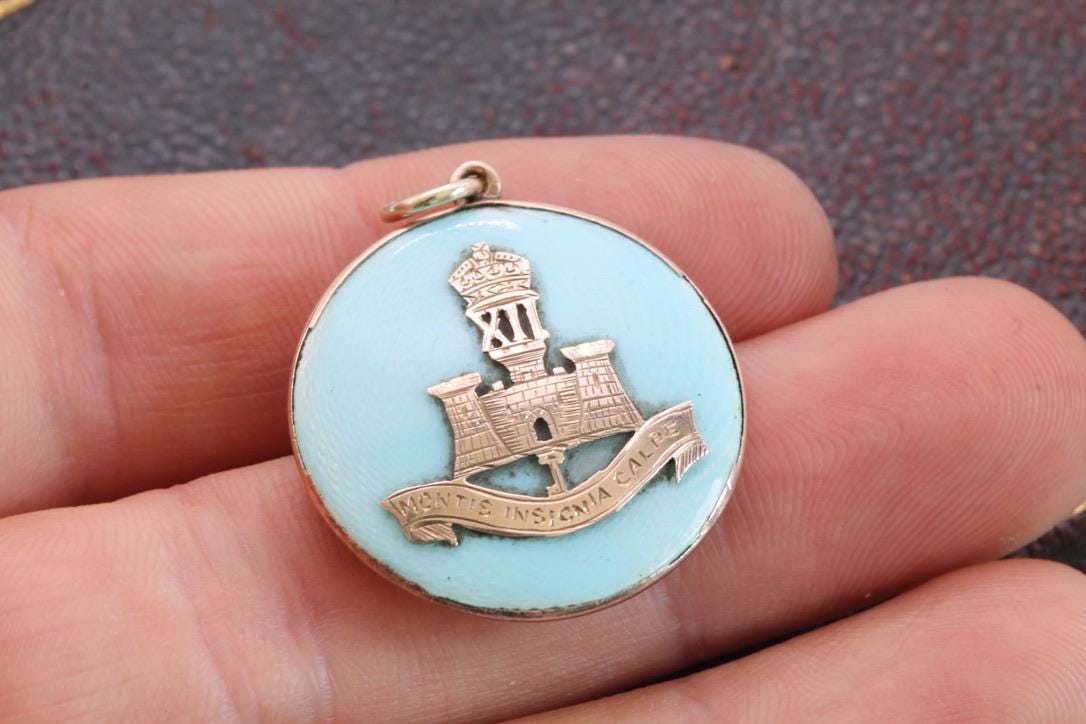 Antique 9ct Gold & Blue Enamel Gibraltar Crest "Montis Insignia Calpe" Pendant Locket