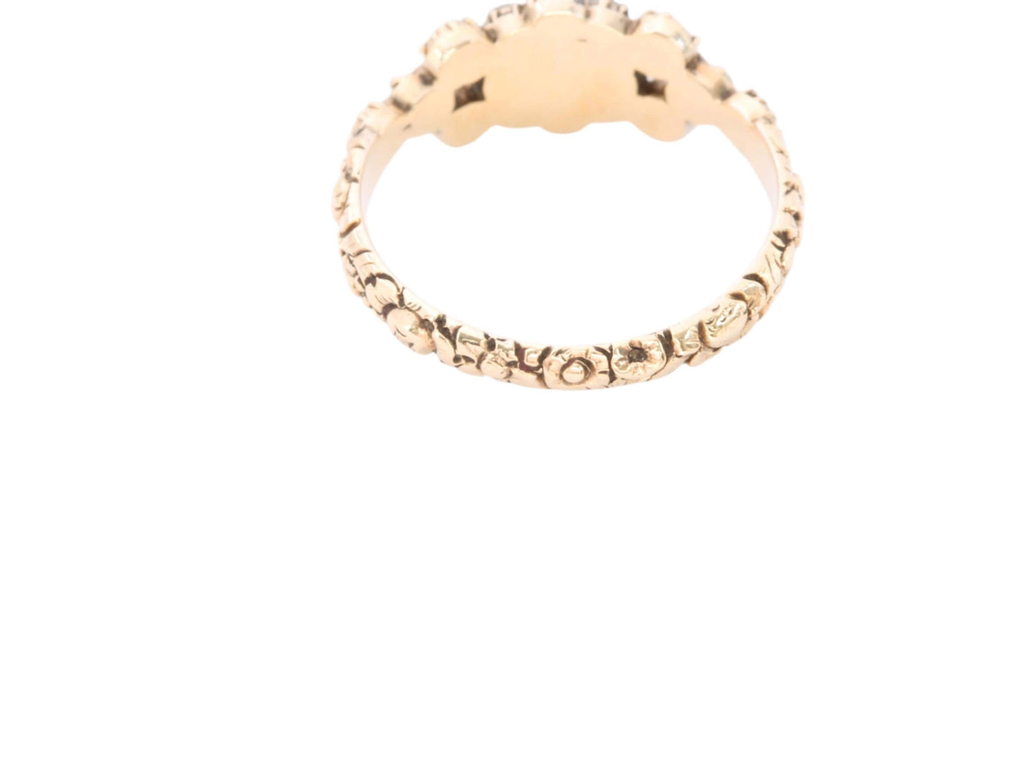 Antique Georgian 18ct Gold Floral Chased Ruby & Pearl Ring, c.1830