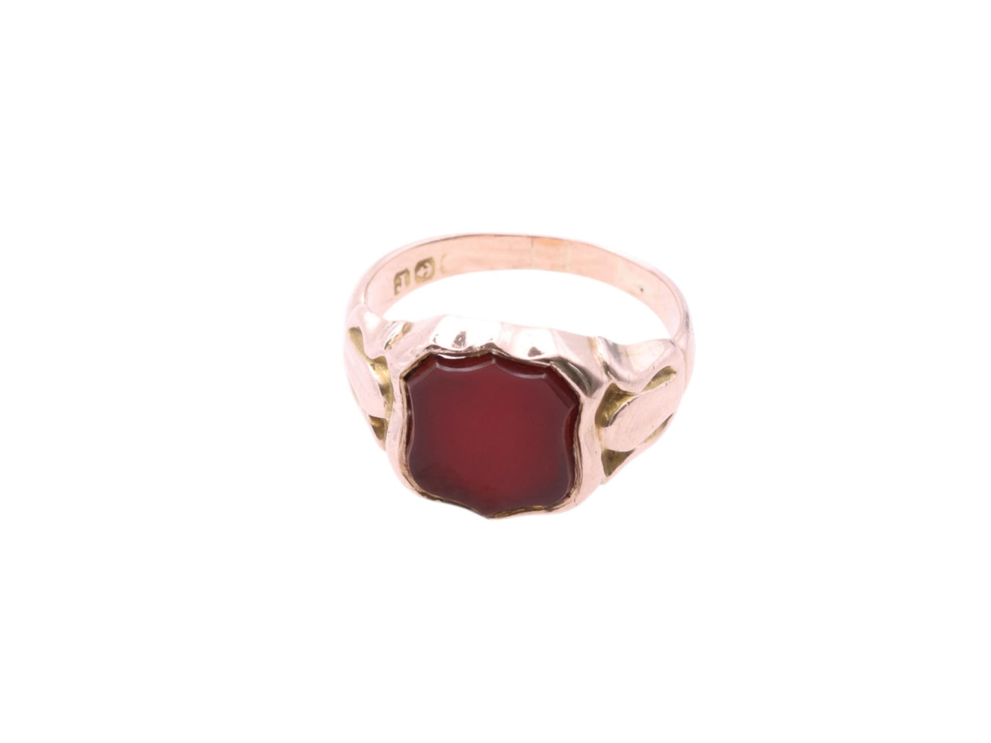 Antique 9ct Rose Gold Carnelian Shield Signet Ring, 1916