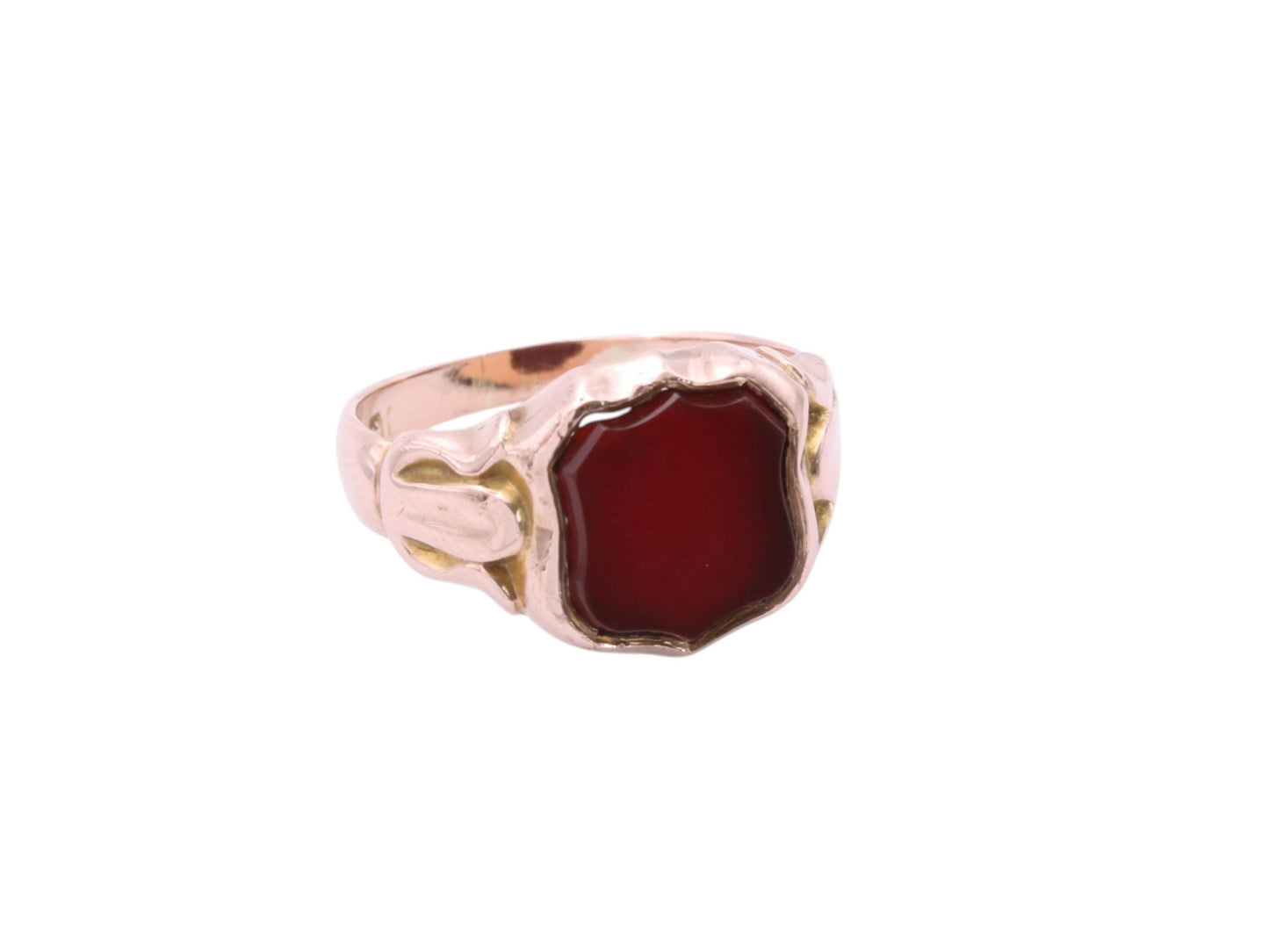 Antique 9ct Rose Gold Carnelian Shield Signet Ring, 1916