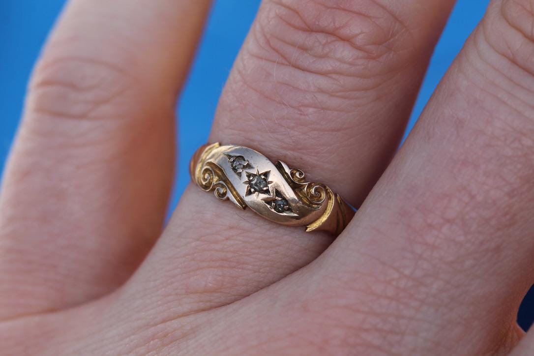 Antique 15ct Gold Diamond Gypsy Ring, 1894