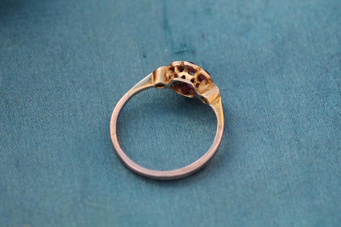 Antique 18ct Gold Diamond Ruby Cluster Ring