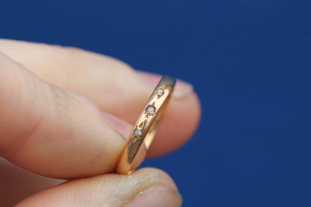 Antique 22ct Gold Victorian Diamond Wedding Band Ring, 1865