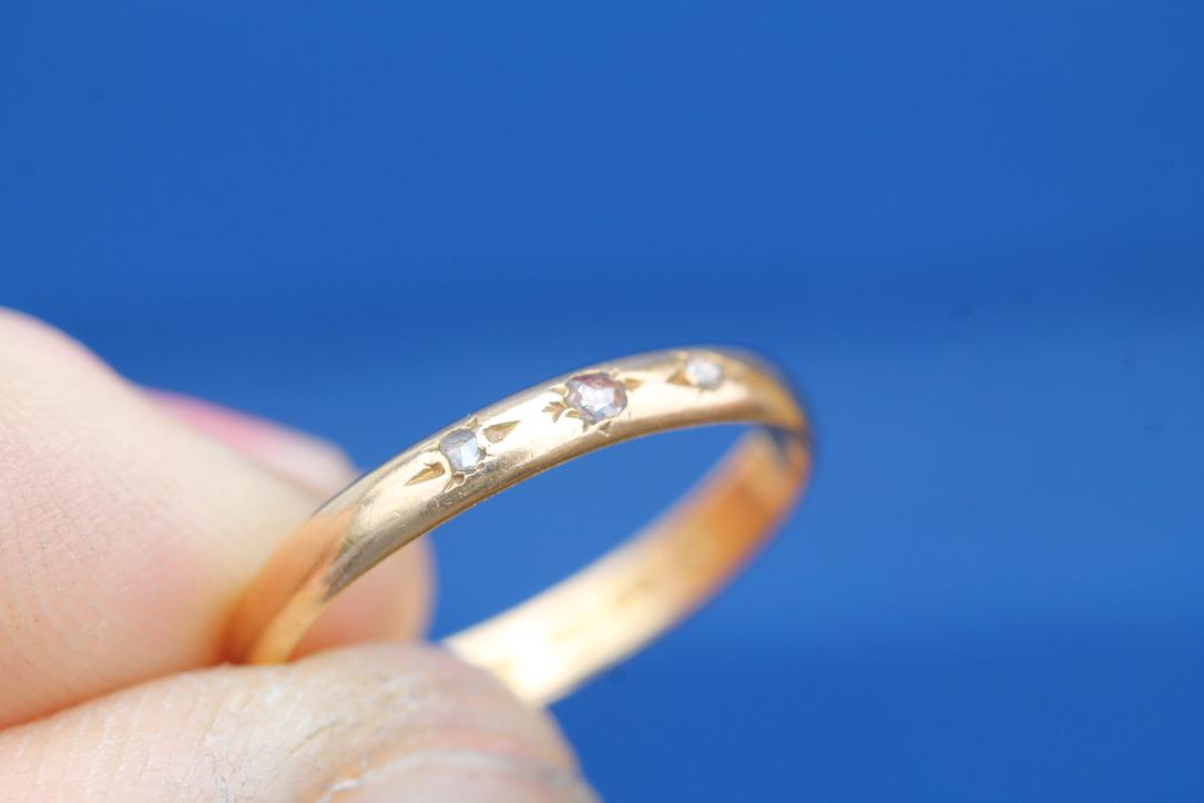 Antique 22ct Gold Victorian Diamond Wedding Band Ring, 1865
