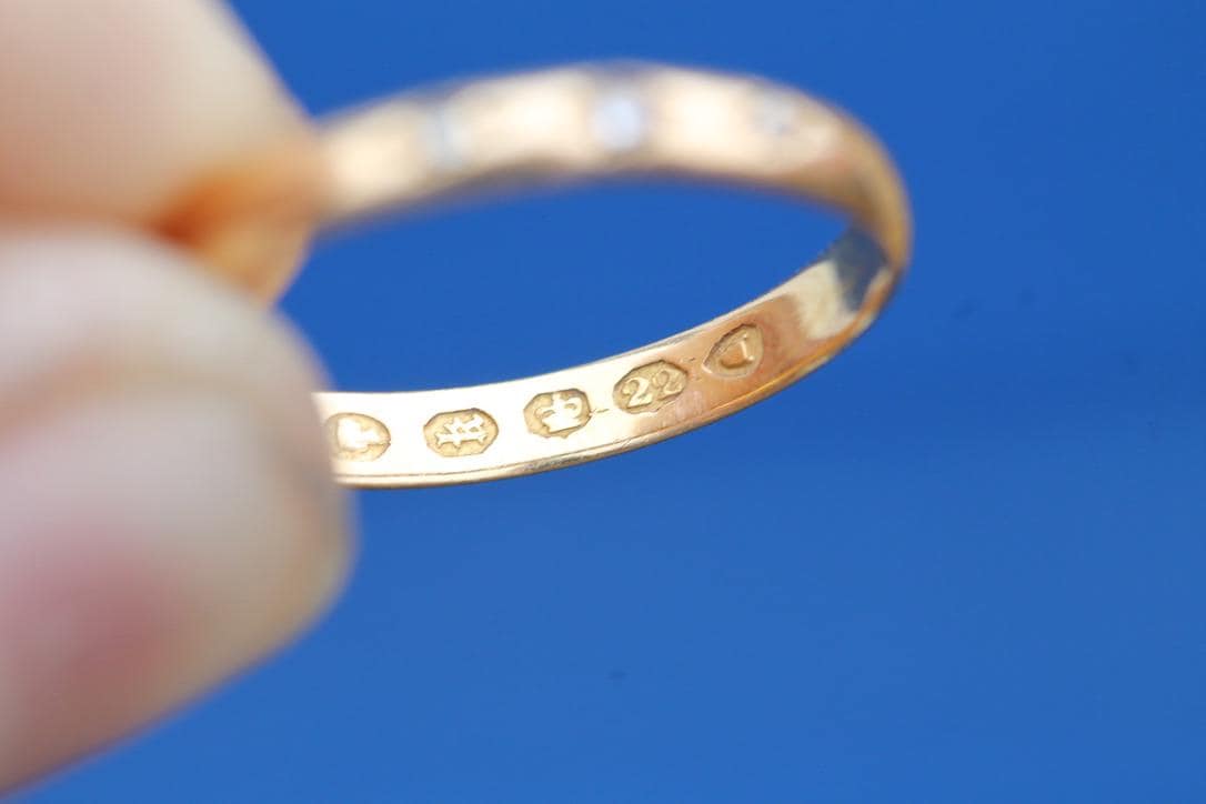 Antique 22ct Gold Victorian Diamond Wedding Band Ring, 1865