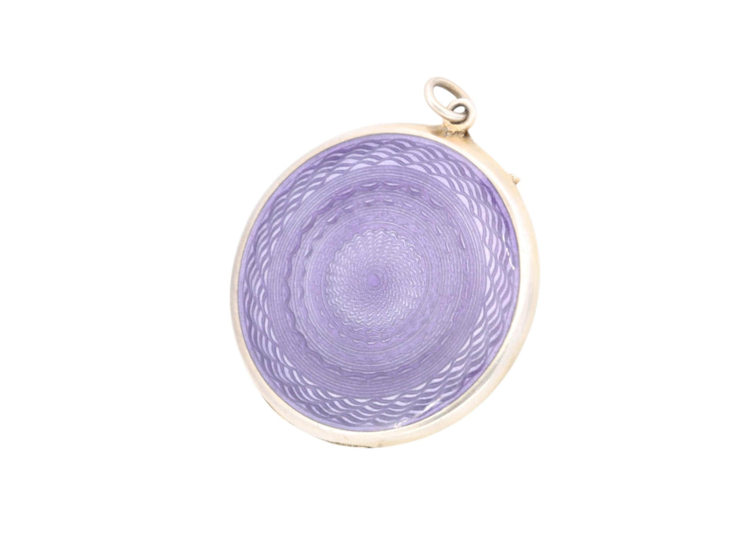Antique Art Deco Sterling Silver Purple Guilloche Enamel Locket