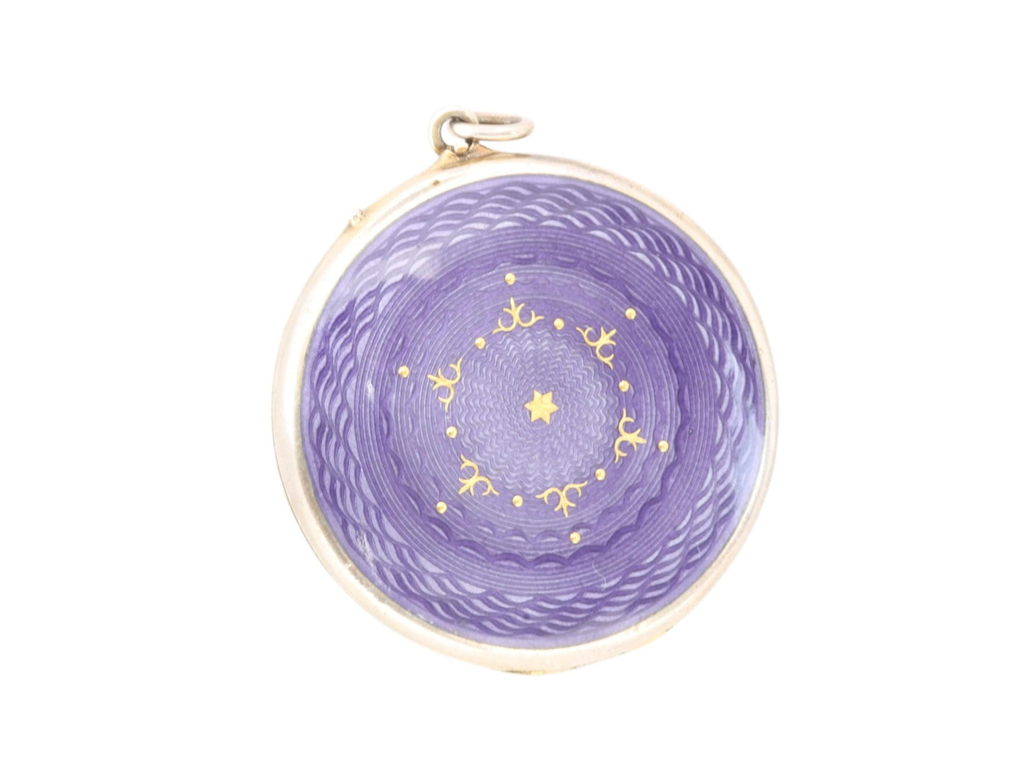Antique Art Deco Sterling Silver Purple Guilloche Enamel Locket