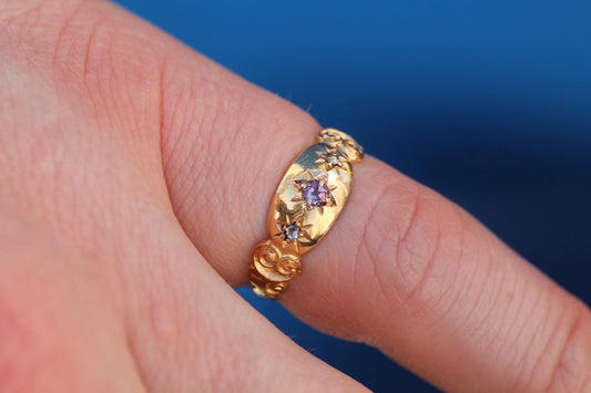 Antique 15ct Gold Amethyst Diamond Gypsy Set Ring