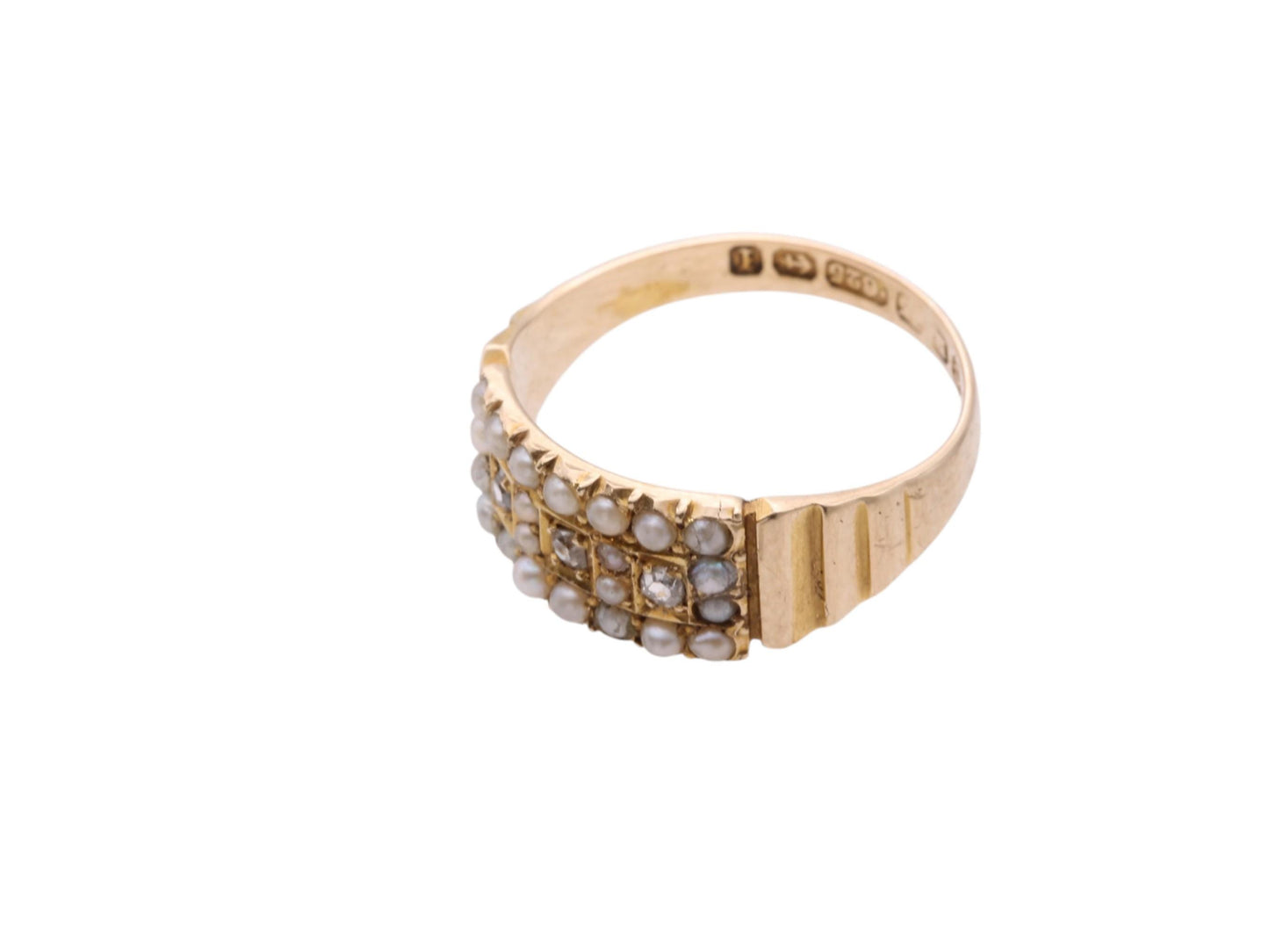 Antique 15ct Gold Diamond & Seed Pearl Ring, 1885