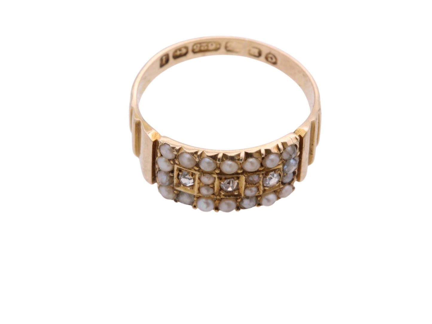 Antique 15ct Gold Diamond & Seed Pearl Ring, 1885