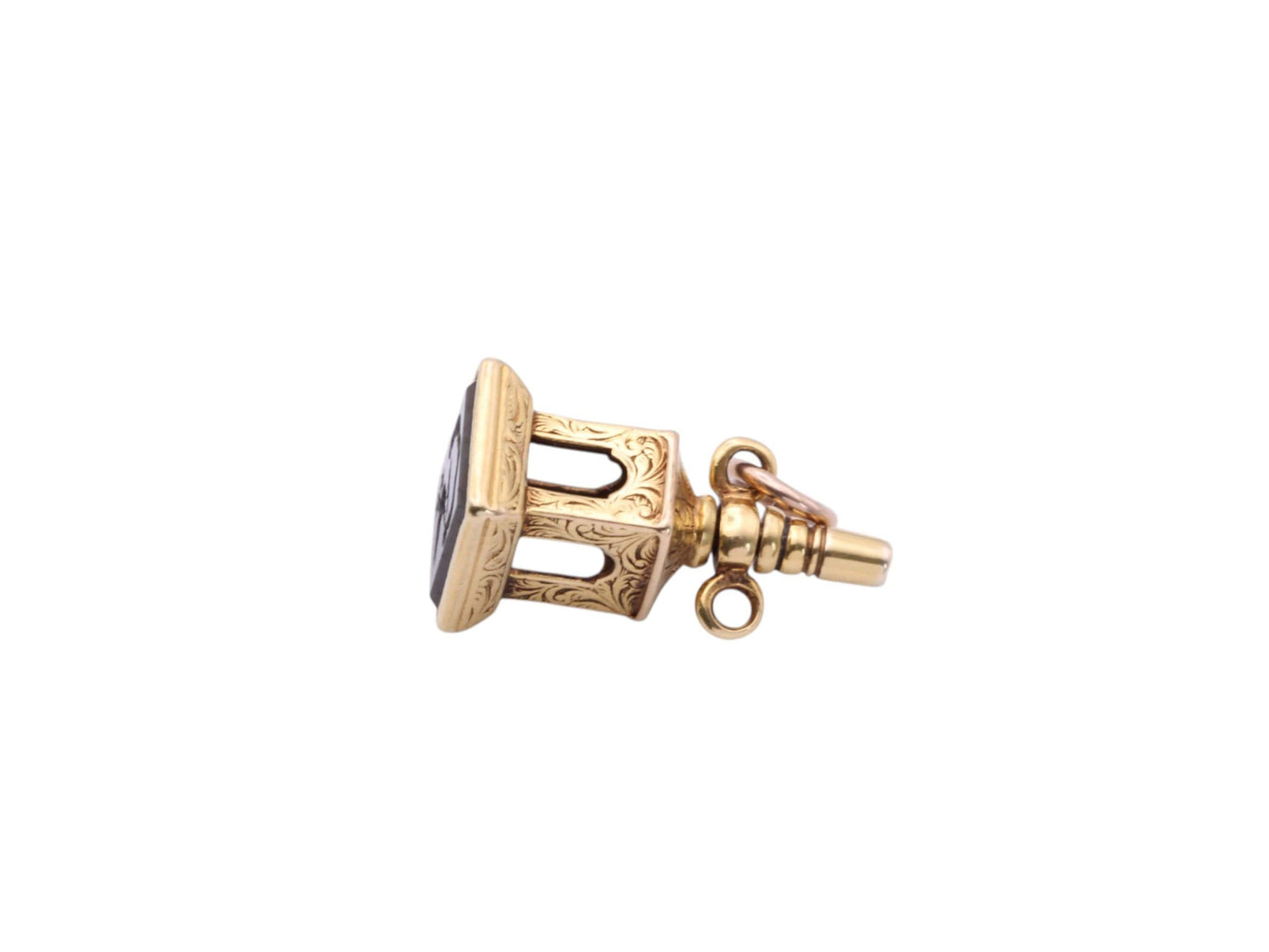 Antique 15ct Gold Watch Key Intaglio Dove "I bring happiness" , c.1880
