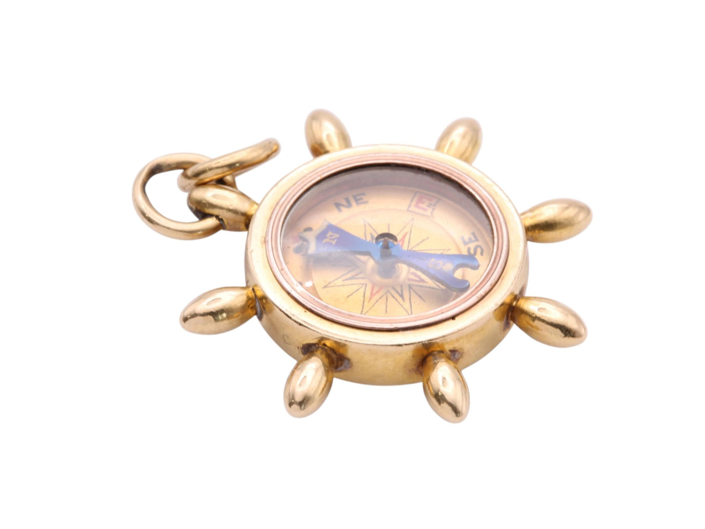 Antique 18ct Gold Ship’s Wheel Compass Pendant, c.1900