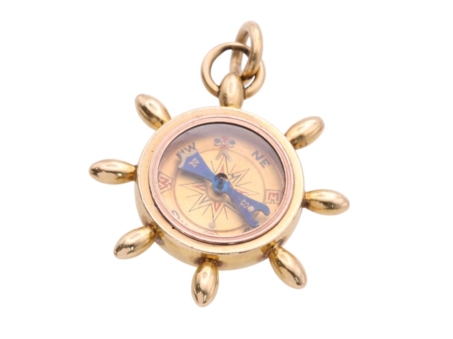 Antique 18ct Gold Ship’s Wheel Compass Pendant, c.1900