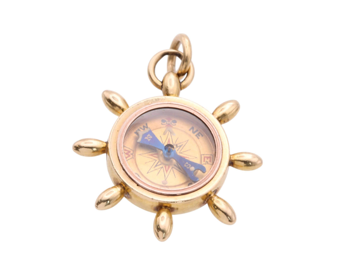 Antique 18ct Gold Ship’s Wheel Compass Pendant, c.1900