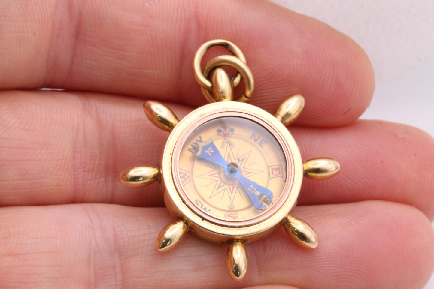 Antique 18ct Gold Ship’s Wheel Compass Pendant, c.1900