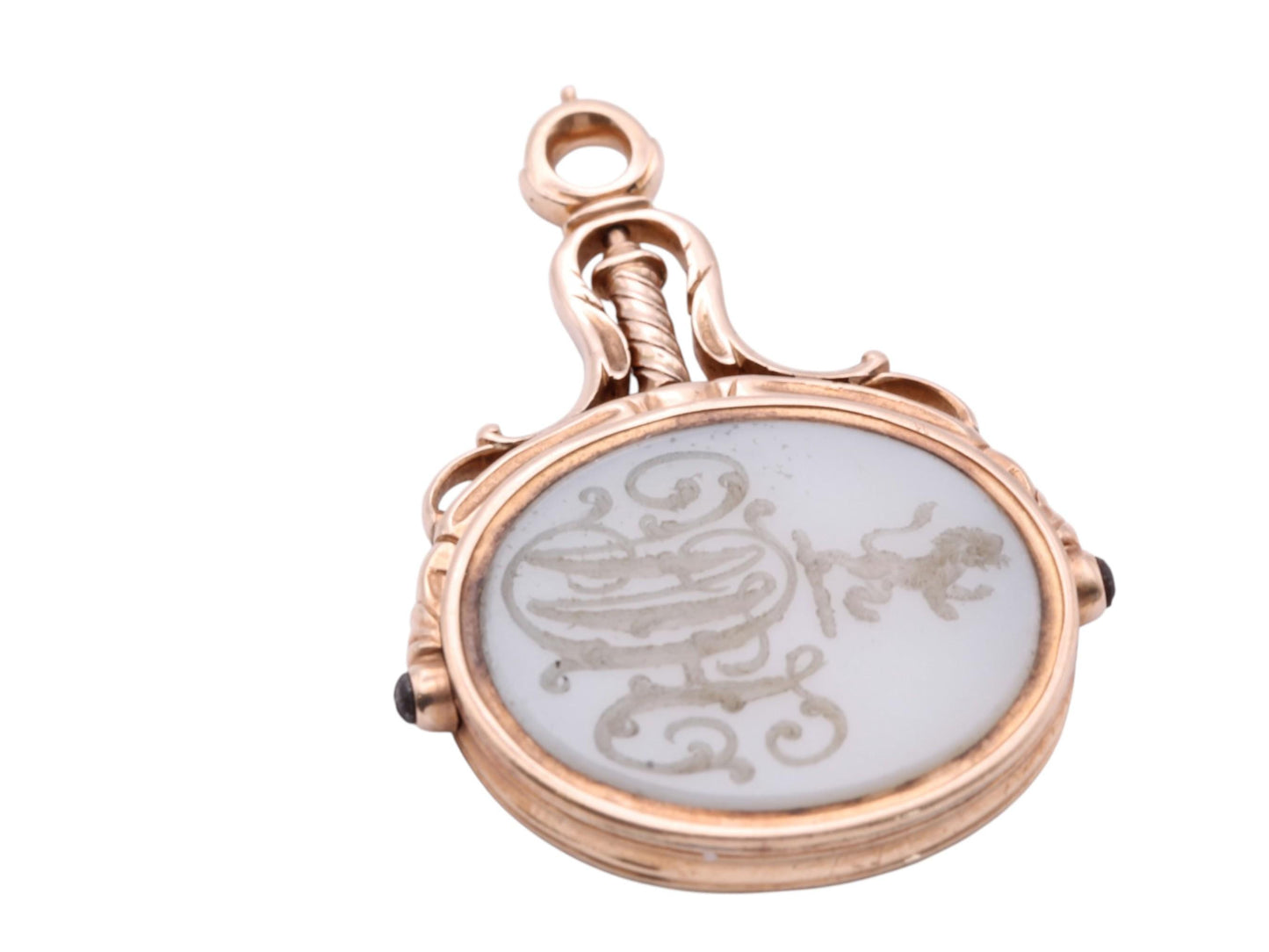 Antique 15ct Gold Intaglio Spinner Lion Rampant Pendant Seal