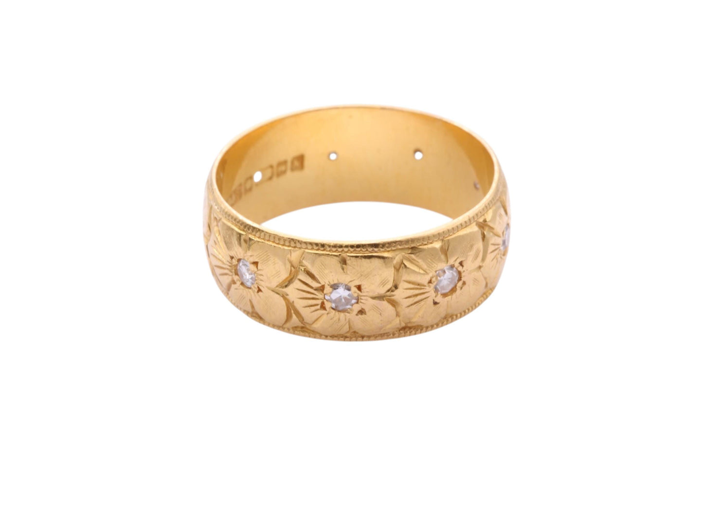 Vintage 22ct Yellow Gold Forget Me Not Chased Diamond Ring