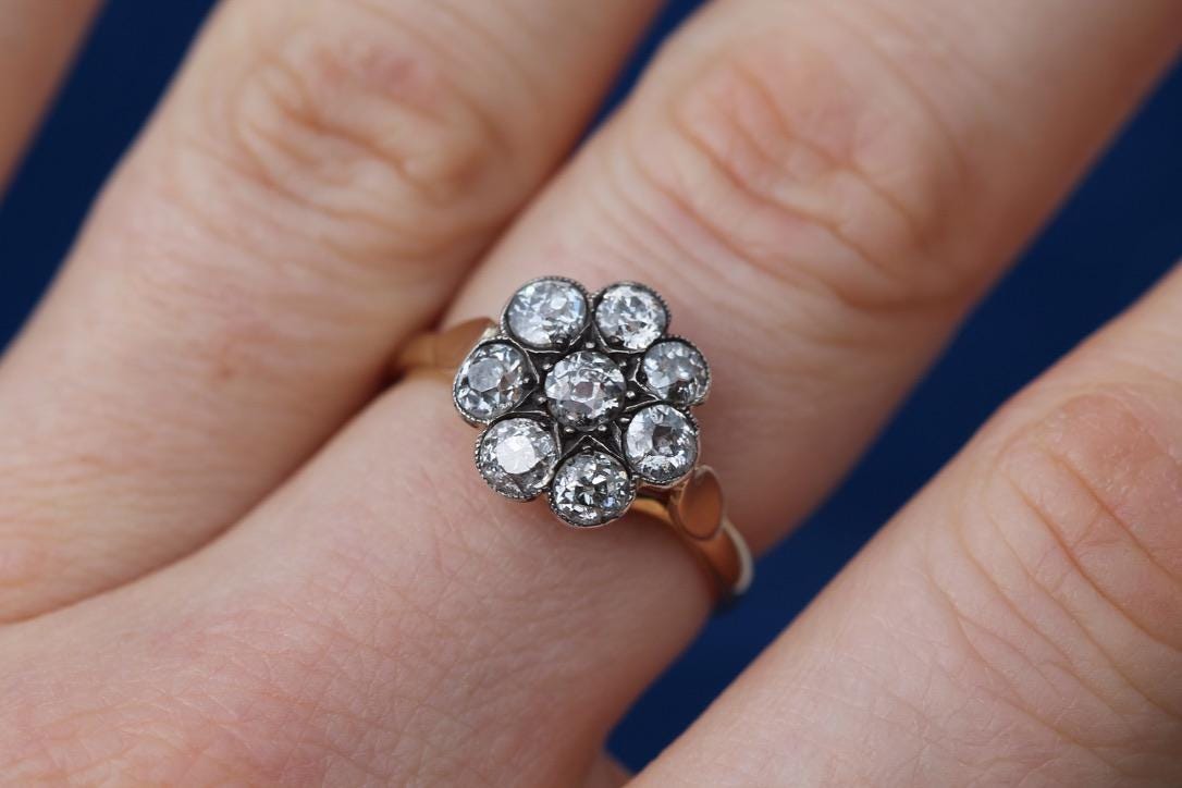 Antique Victorian 18ct Gold Old Mine Cut Diamond Cluster Ring, 1.8CT