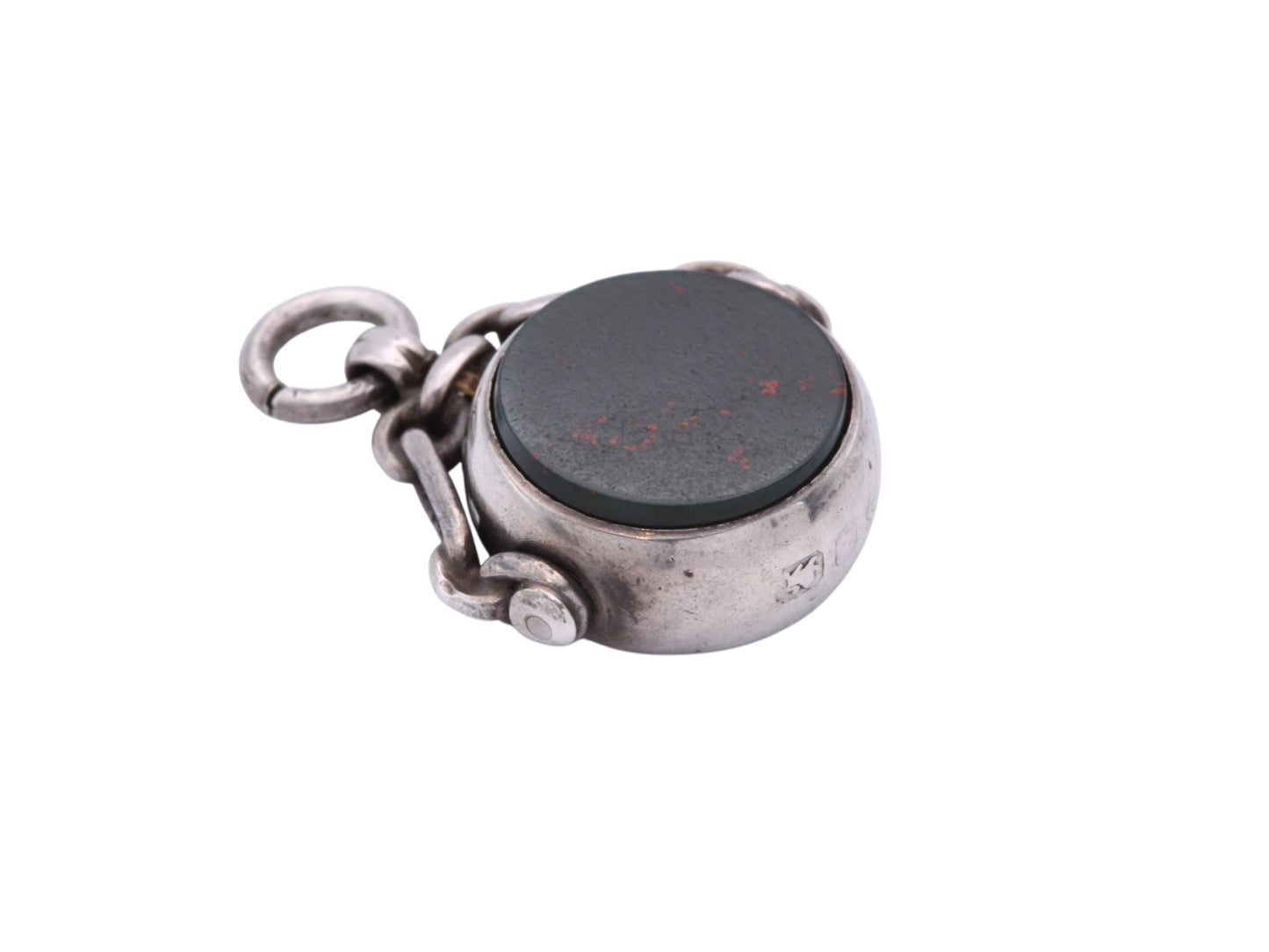 Antique Sterling Silver Bloodstone Spinner Pendant | Victorian