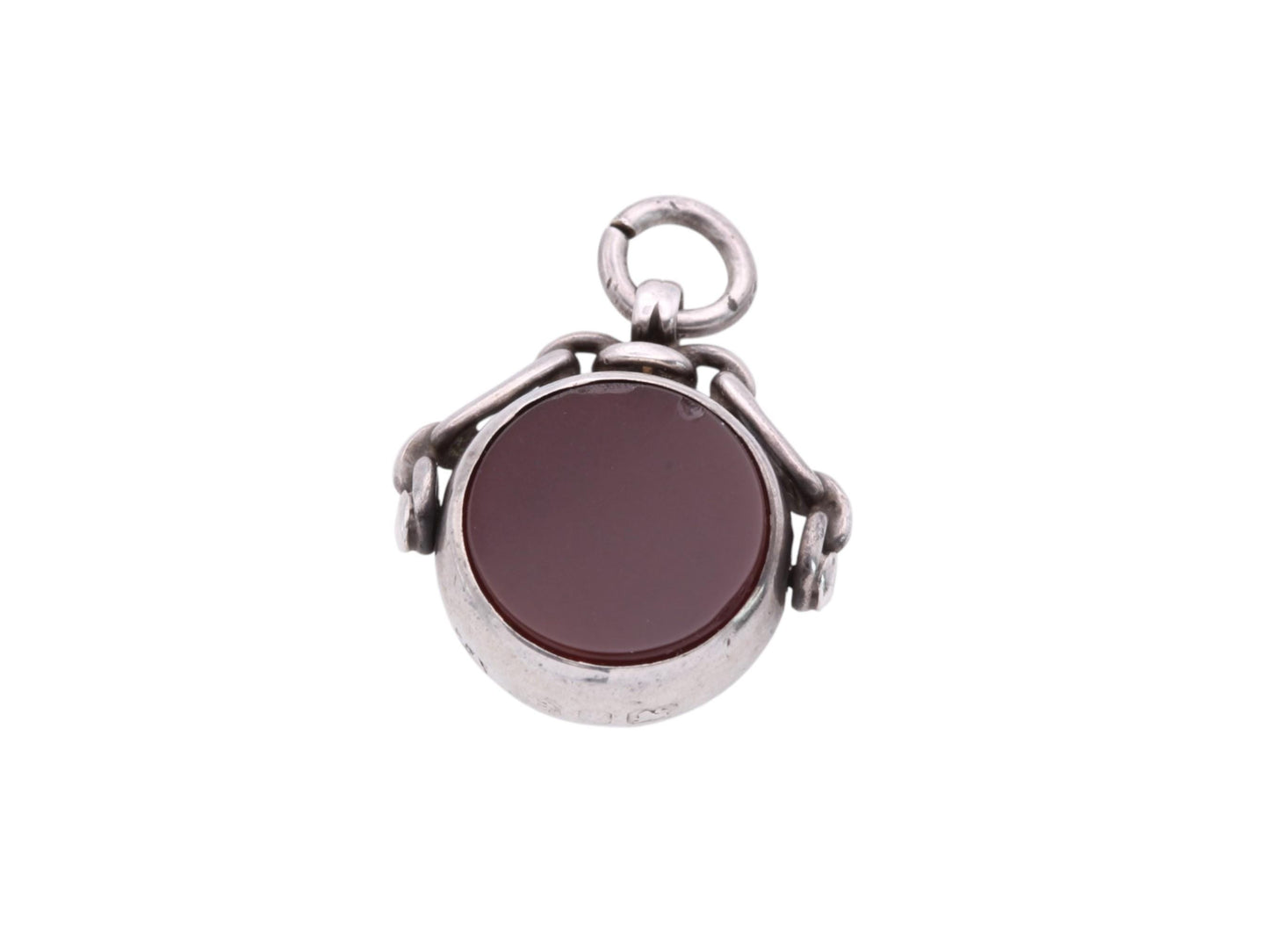 Antique Sterling Silver Bloodstone Spinner Pendant | Victorian