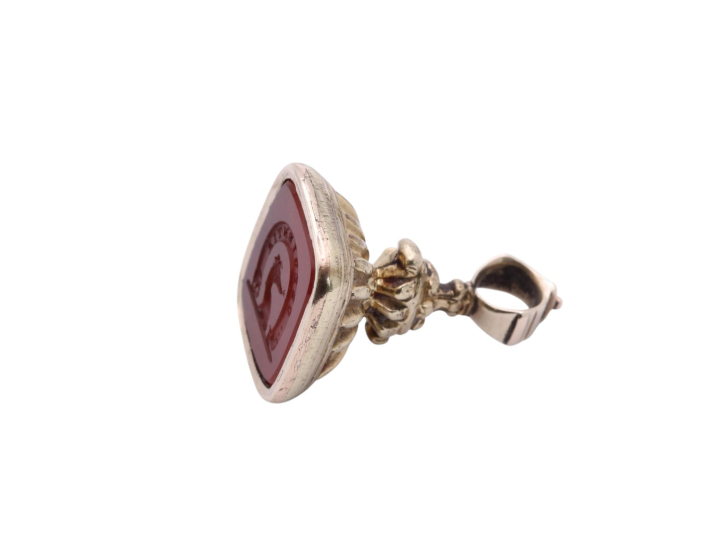 Antique 9ct Rolled Gold Intaglio "Obedience" Greyhound Seal Pendant