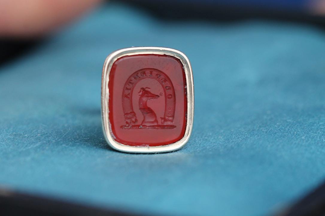 Antique 9ct Rolled Gold Intaglio "Obedience" Greyhound Seal Pendant