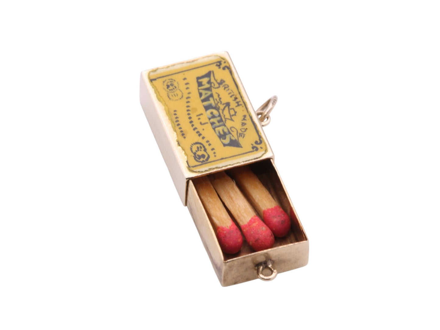 Vintage 9ct Gold Enamel Matchbox Matches Charm, 1963