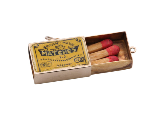 Vintage 9ct Gold Enamel Matchbox Matches Charm, 1963