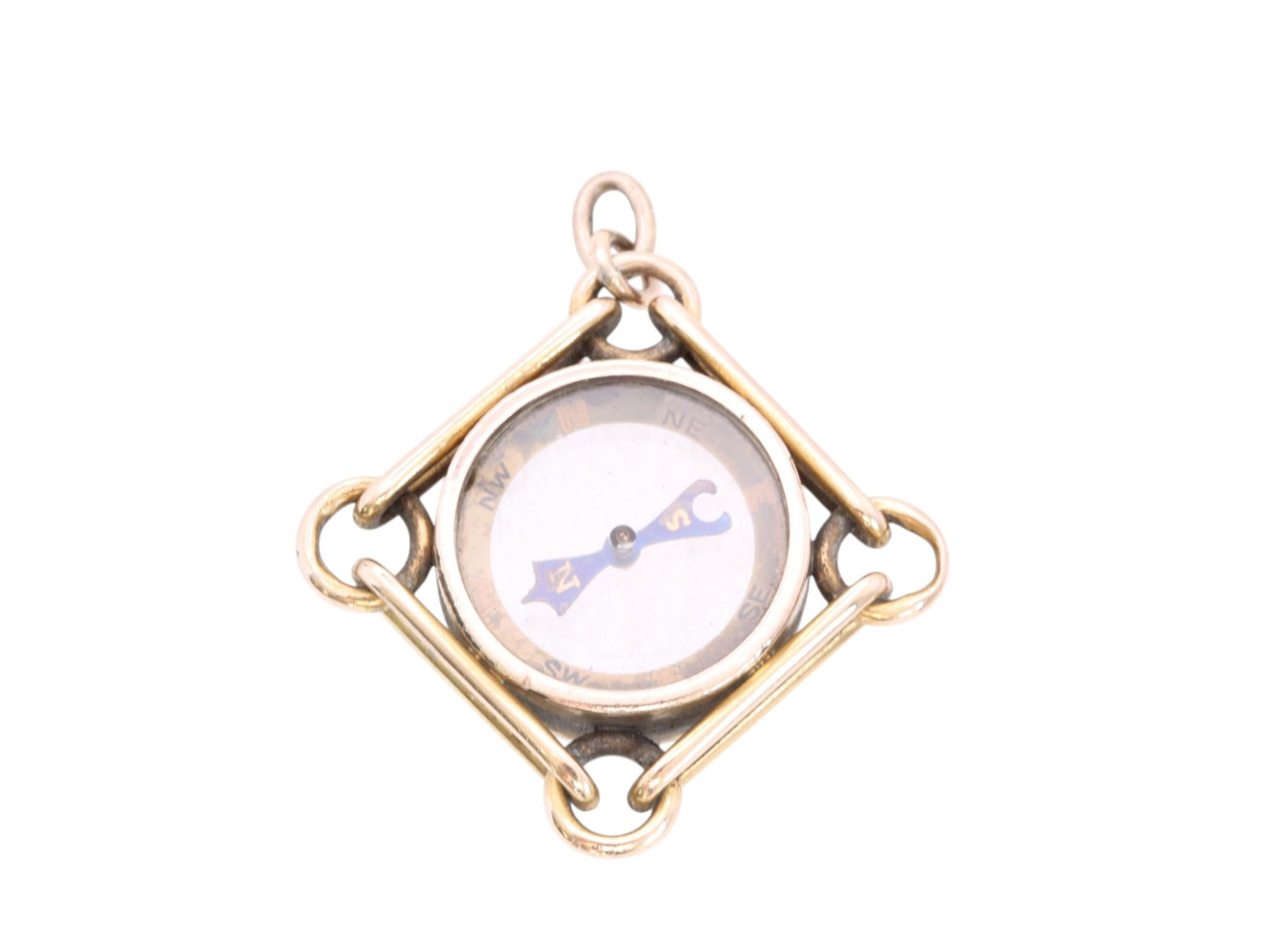 Antique 9ct Gold Trombone Link Compass Pendant, c.1890