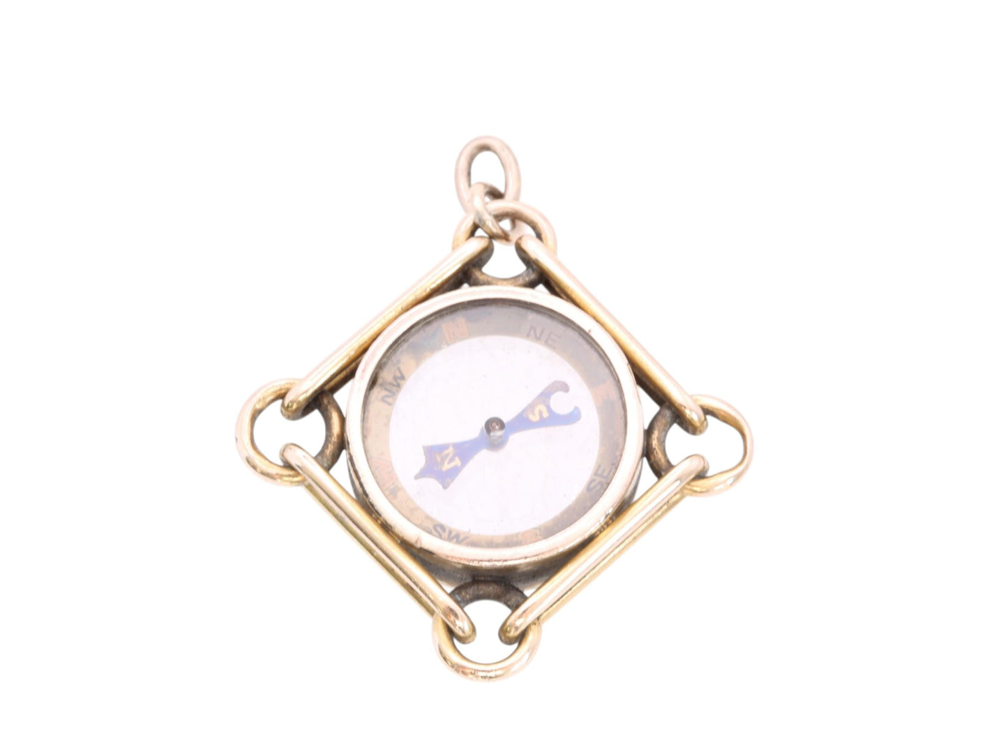 Antique 9ct Gold Trombone Link Compass Pendant, c.1890