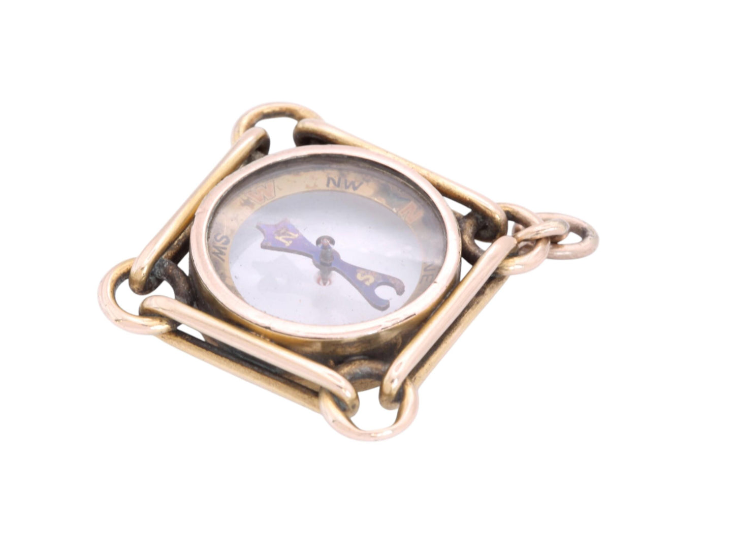 Antique 9ct Gold Trombone Link Compass Pendant, c.1890