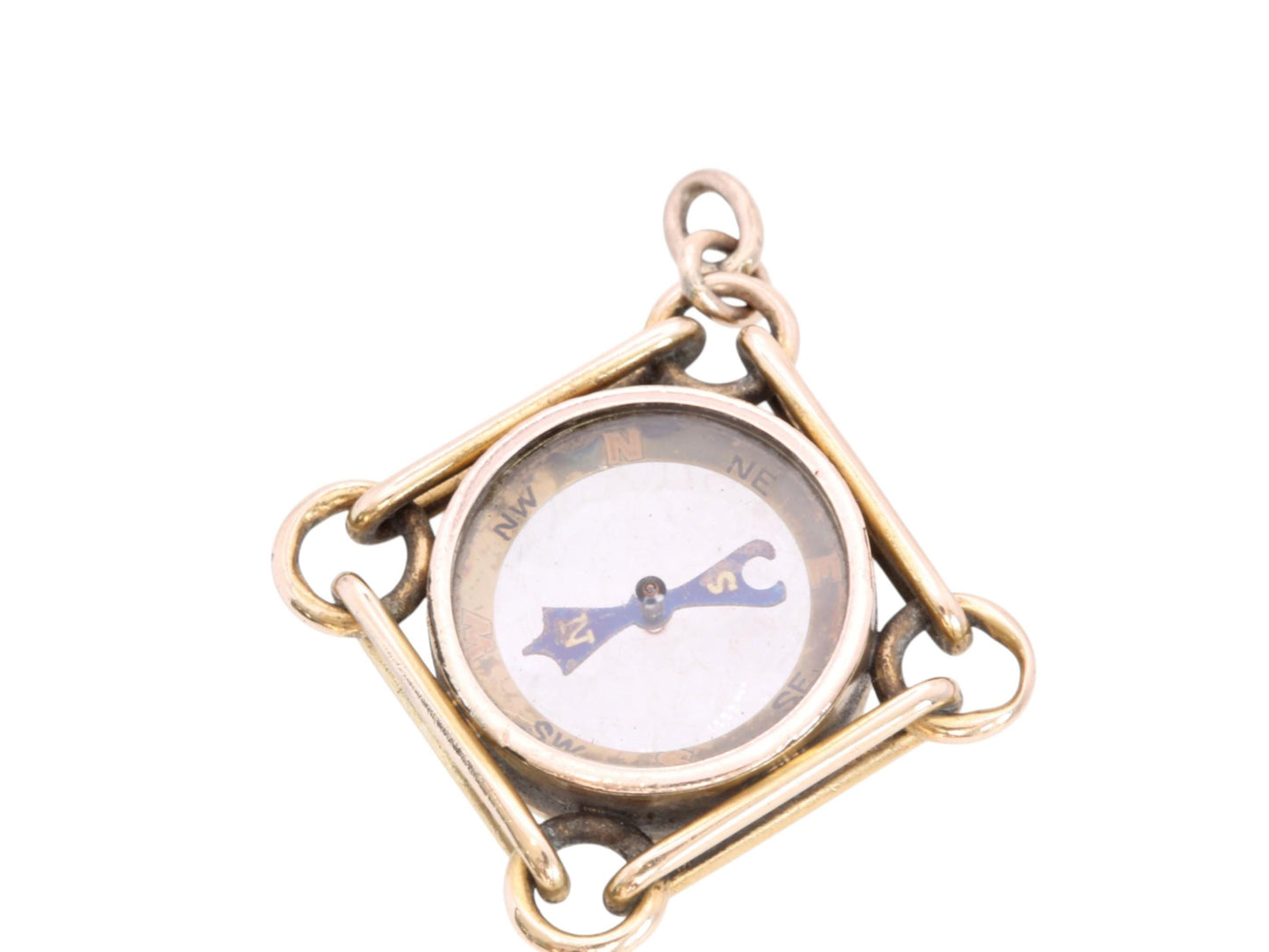 Antique 9ct Gold Trombone Link Compass Pendant, c.1890