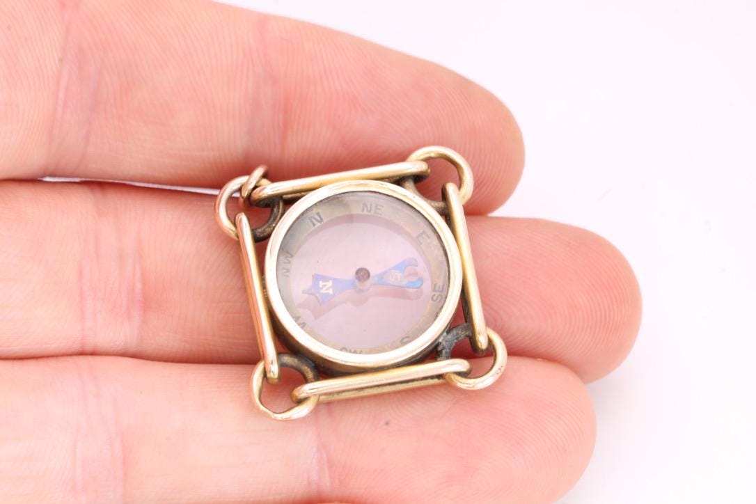 Antique 9ct Gold Trombone Link Compass Pendant, c.1890