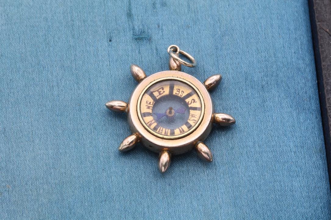 Antique 9ct Gold Ships Wheel Compass Pendant