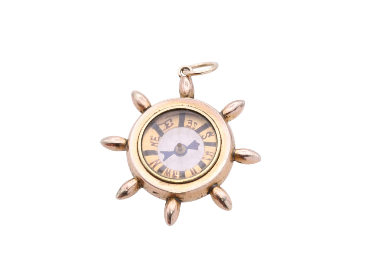 Antique 9ct Gold Ships Wheel Compass Pendant