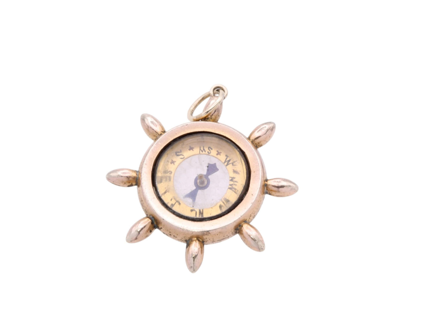 Antique 9ct Gold Ships Wheel Compass Pendant