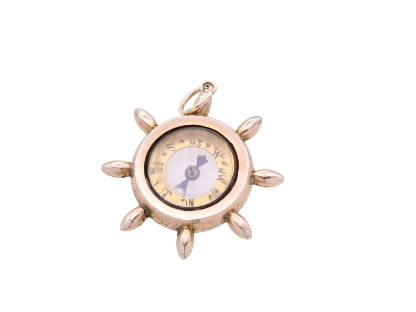 Antique 9ct Gold Ships Wheel Compass Pendant