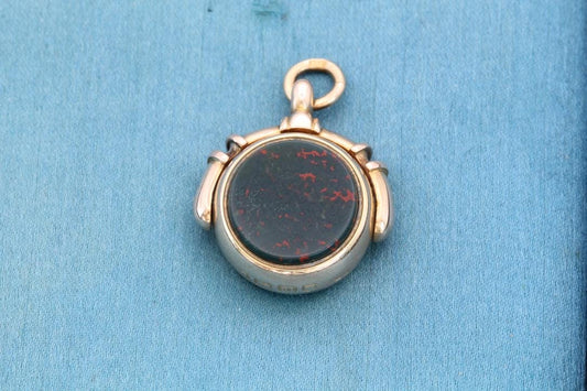 Antique 18ct Gold Bloodstone Carnelian Spinner Pendant, 1882