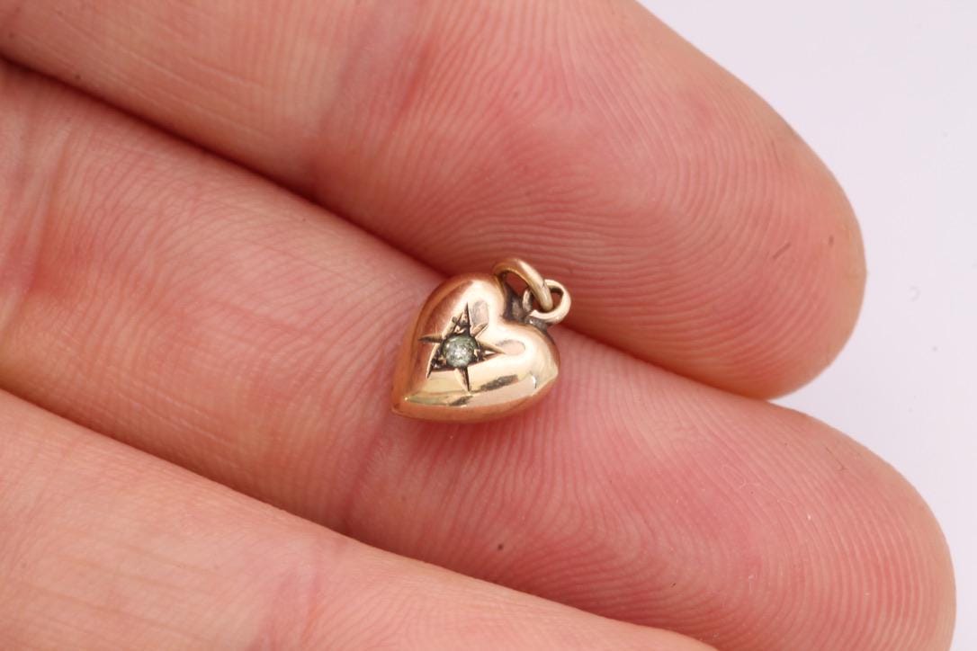 Vintage 9ct Gold Paste Heart Charm, 1963