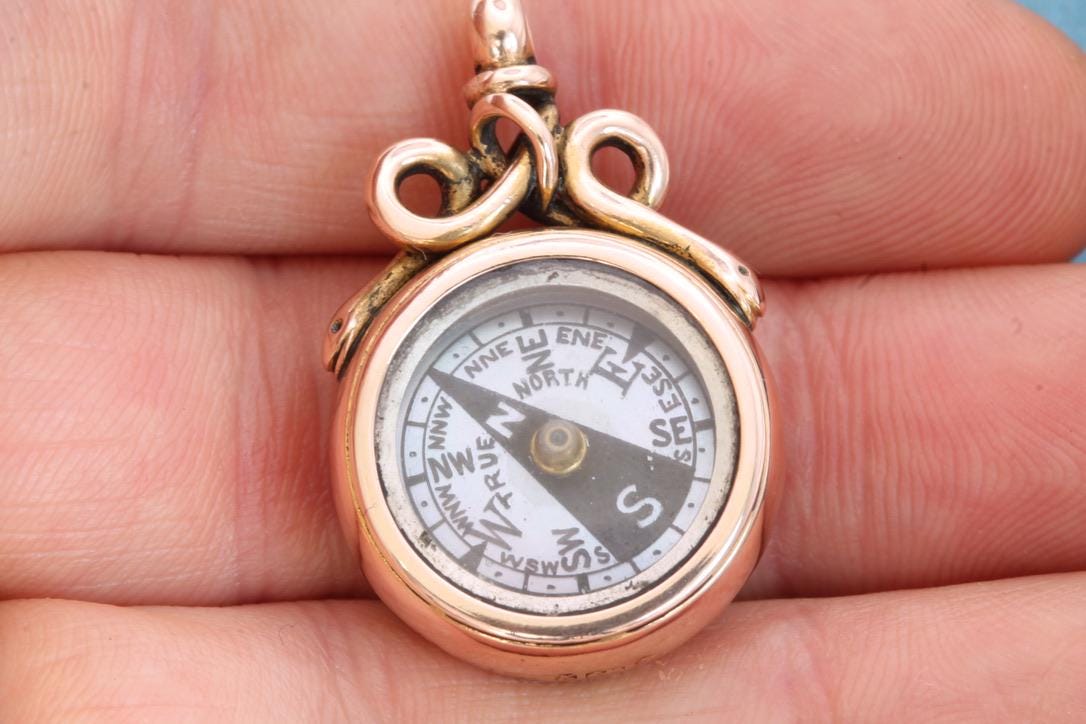 Antique 15ct Gold Snake Compass Pendant, 1899