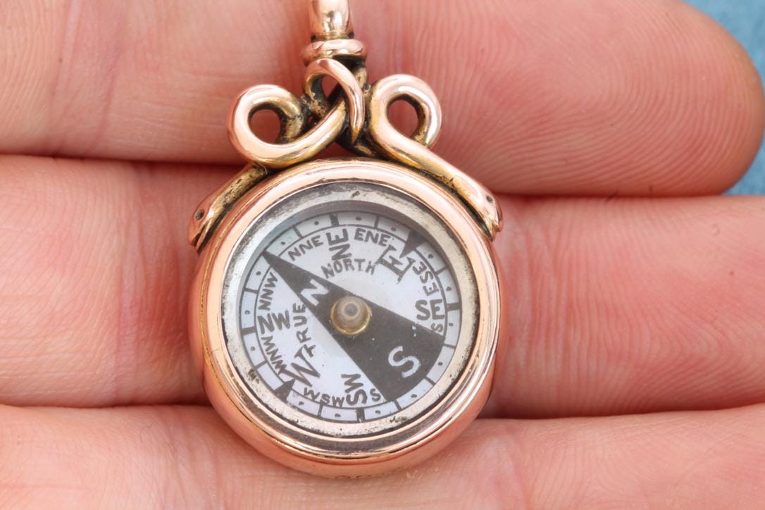Antique 15ct Gold Snake Compass Pendant, 1899