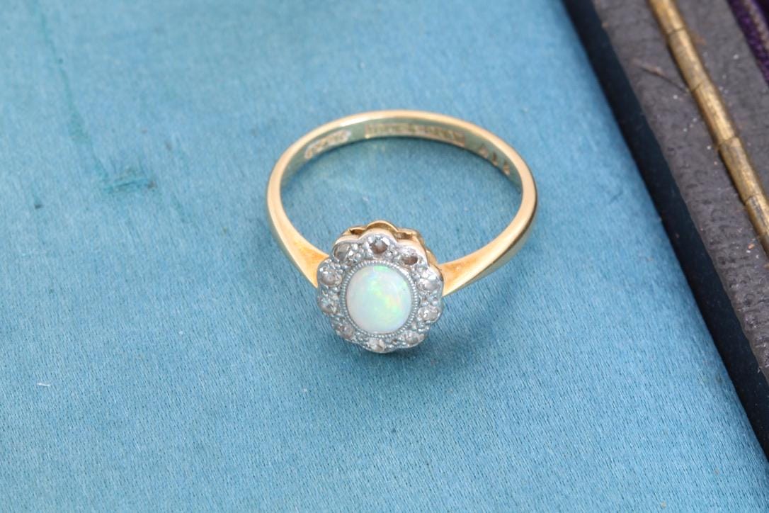 Antique Art Deco 18ct Gold & Platinum Opal Diamond Ring