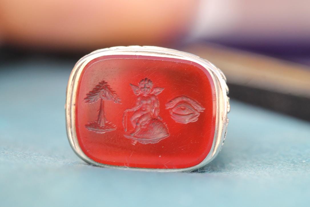 Antique Georgian 9ct Gold Carnelian Rebus Intaglio Seal, “I Love You”