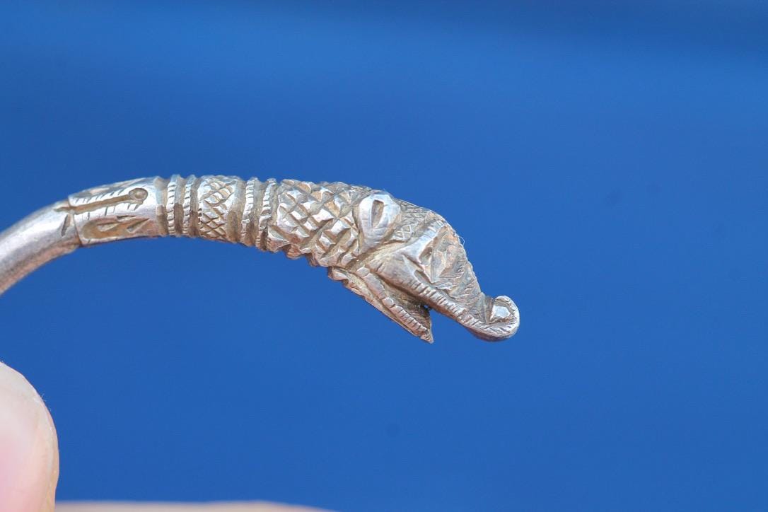 Antique Sterling Silver Makara Mythical Creature Bangle