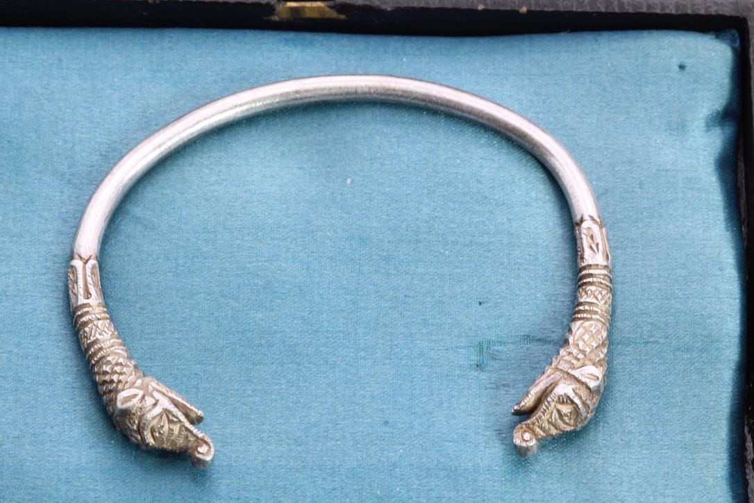 Antique Sterling Silver Makara Mythical Creature Bangle