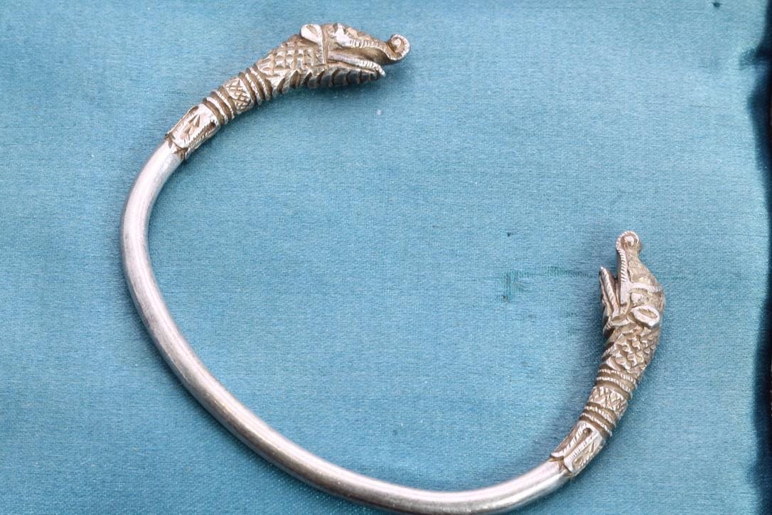 Antique Sterling Silver Makara Mythical Creature Bangle