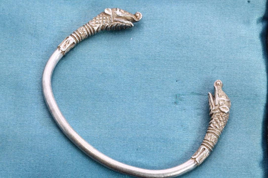 Antique Sterling Silver Makara Mythical Creature Bangle